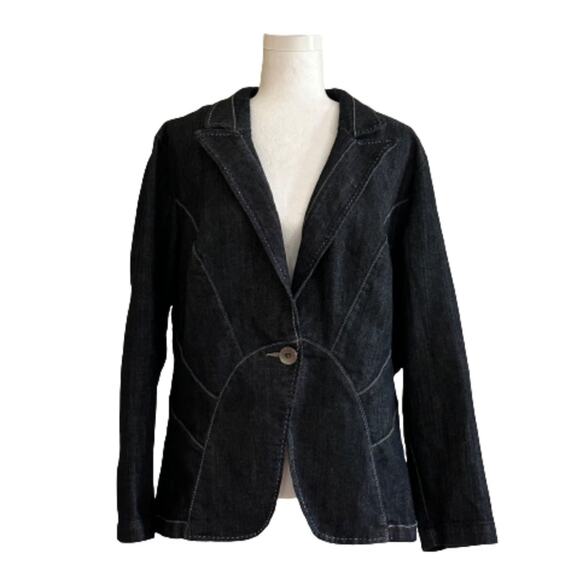 Ashley Stewart Blazer Button Front Denim Contrast Stitch Plus Jacket Size 14W - Picture 9 of 10